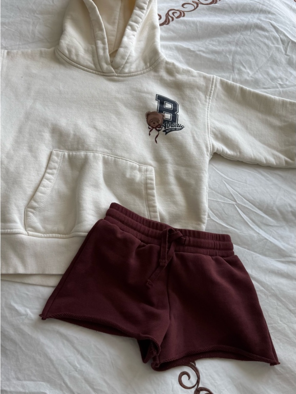 Bundle: Rylee + Cru PLAY Shorts kids 4-5Y Mauve  | Zara Teddy bear hoodie 6-7Y
